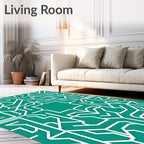 Teal White Geometric Art Deco Labyrinth Rug
