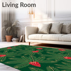 Lush Green Tropical Red Blossom Rug