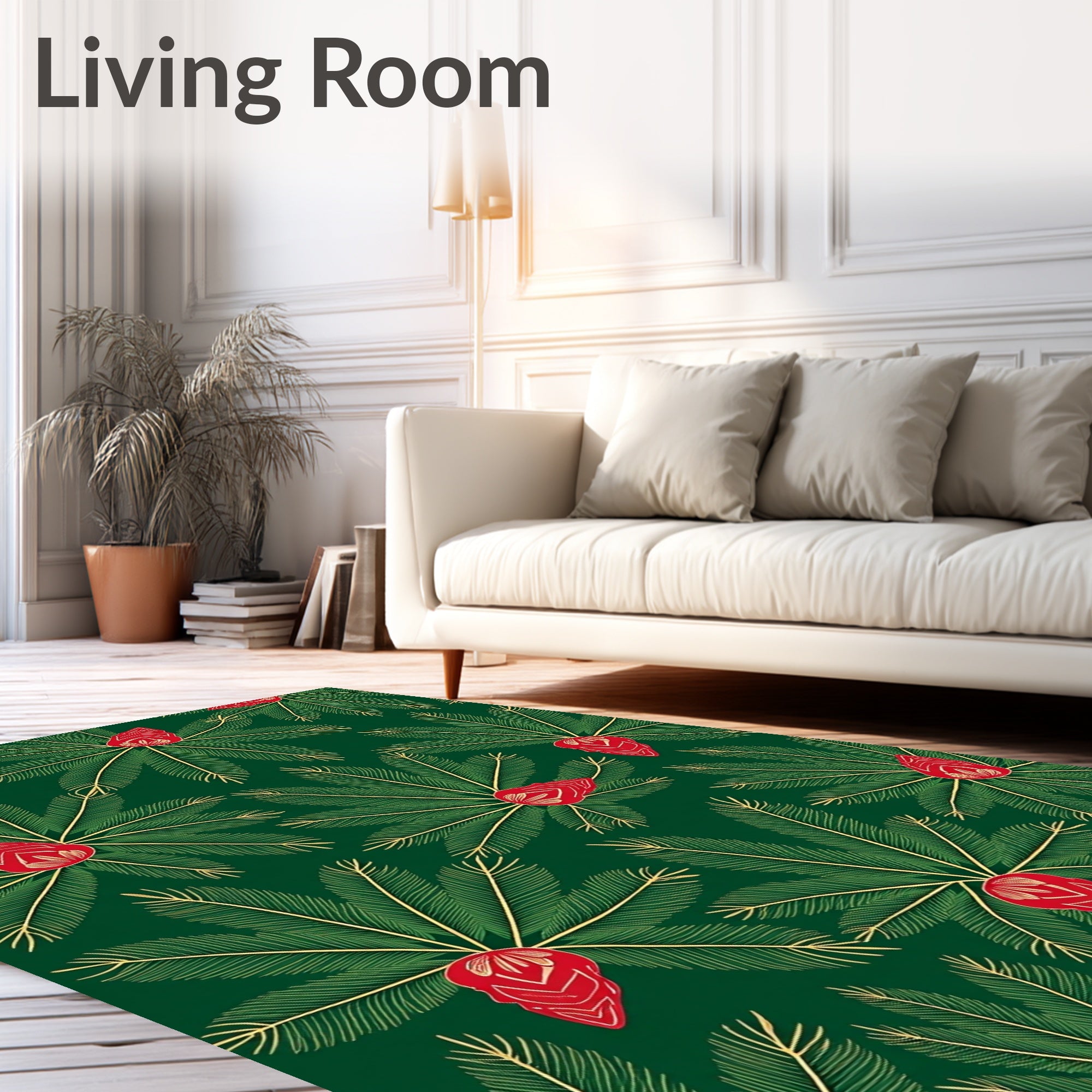 Lush Green Tropical Red Blossom Rug
