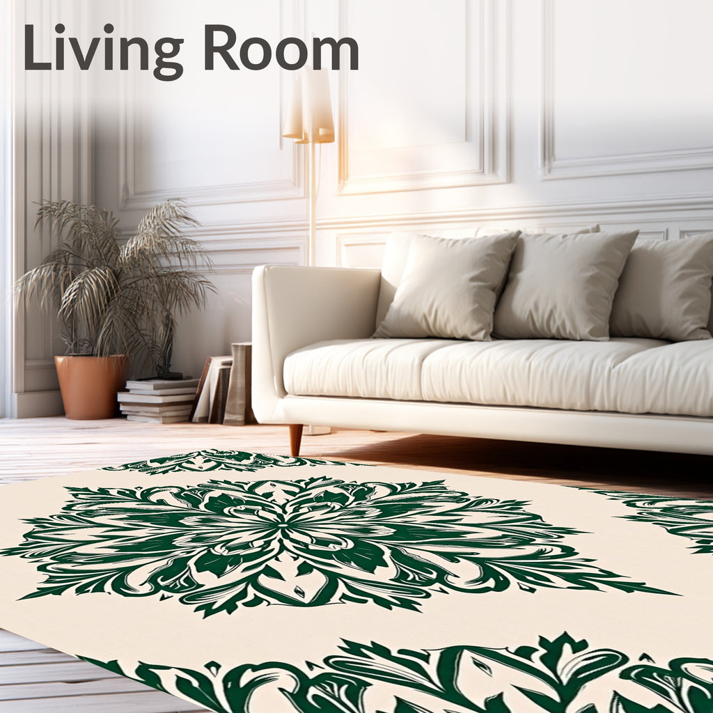Forest Green Floral Medallion Rug