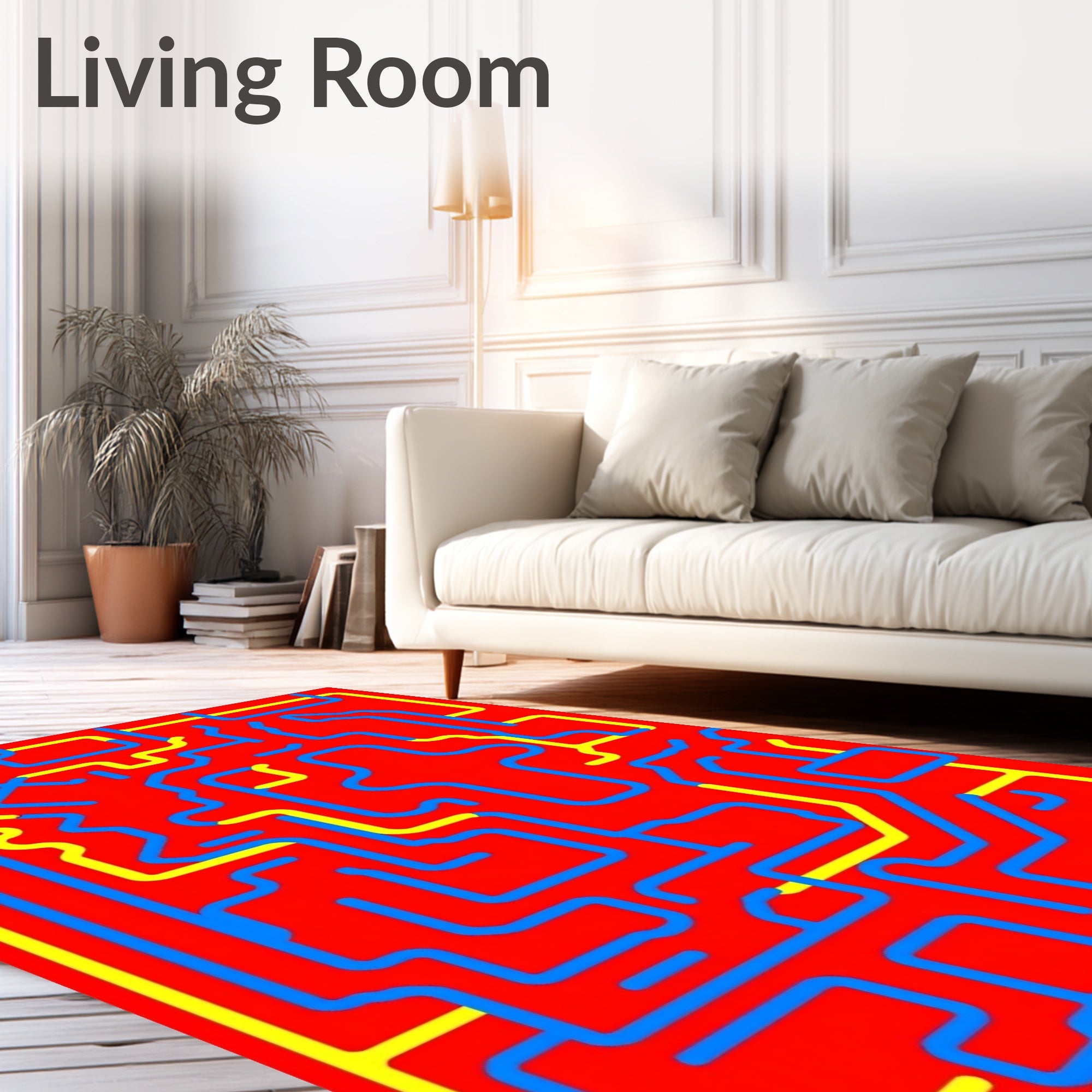 Red Blue Yellow Maze Lines Rug