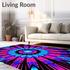 Vibrant Neon Pink Blue Sunburst Rug