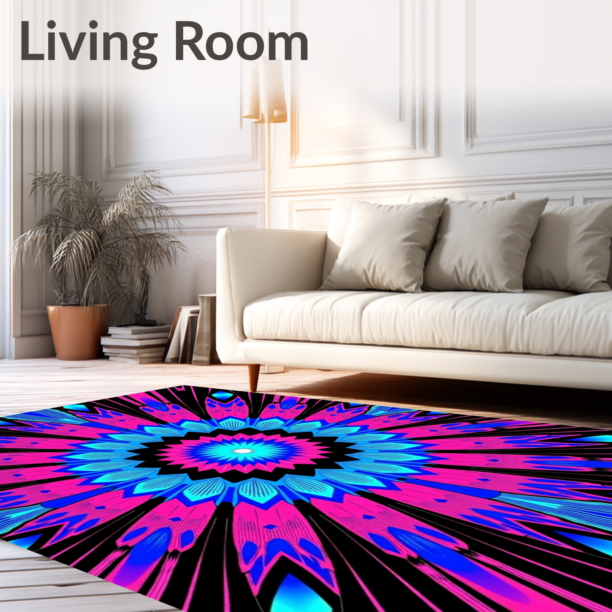Vibrant Neon Pink Blue Sunburst Rug
