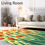 Orange Daisy Field Yellow Background Rug