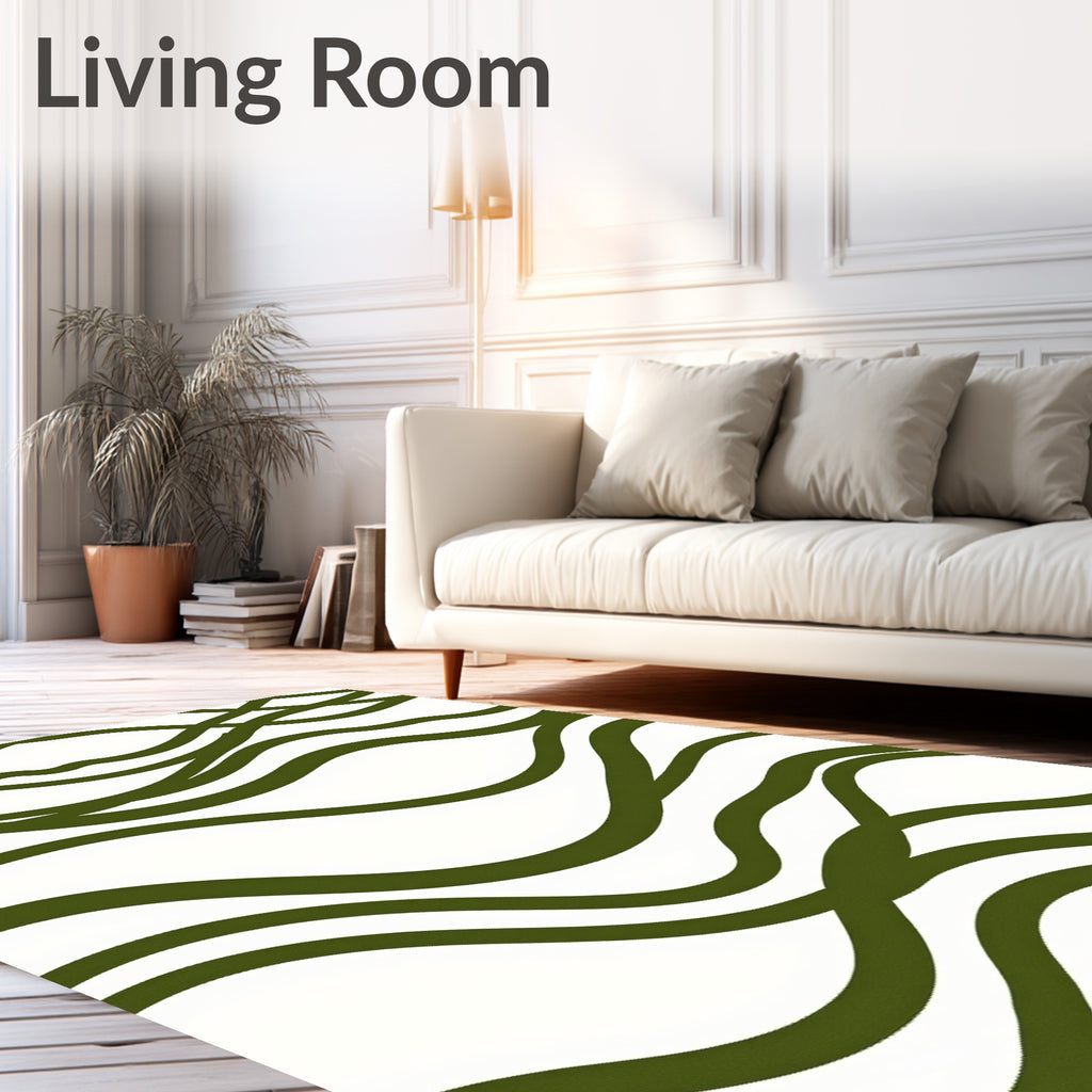Rich Olive Abstract Wave Lines Rug