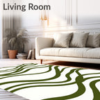 Rich Olive Abstract Wave Lines Rug