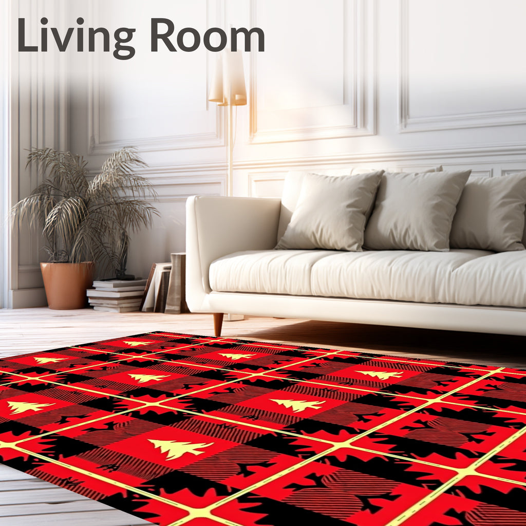 Red Black Buffalo Plaid Evergreen Tree Rug
