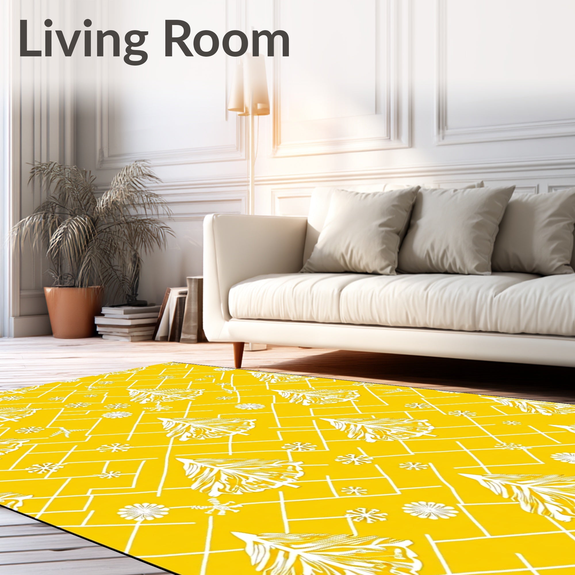 Golden Pine Tree Snowflake Lattice Rug