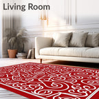 Crimson White Ornate Scrollwork Rug