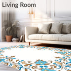Blue Brown Floral Vine Border Rug
