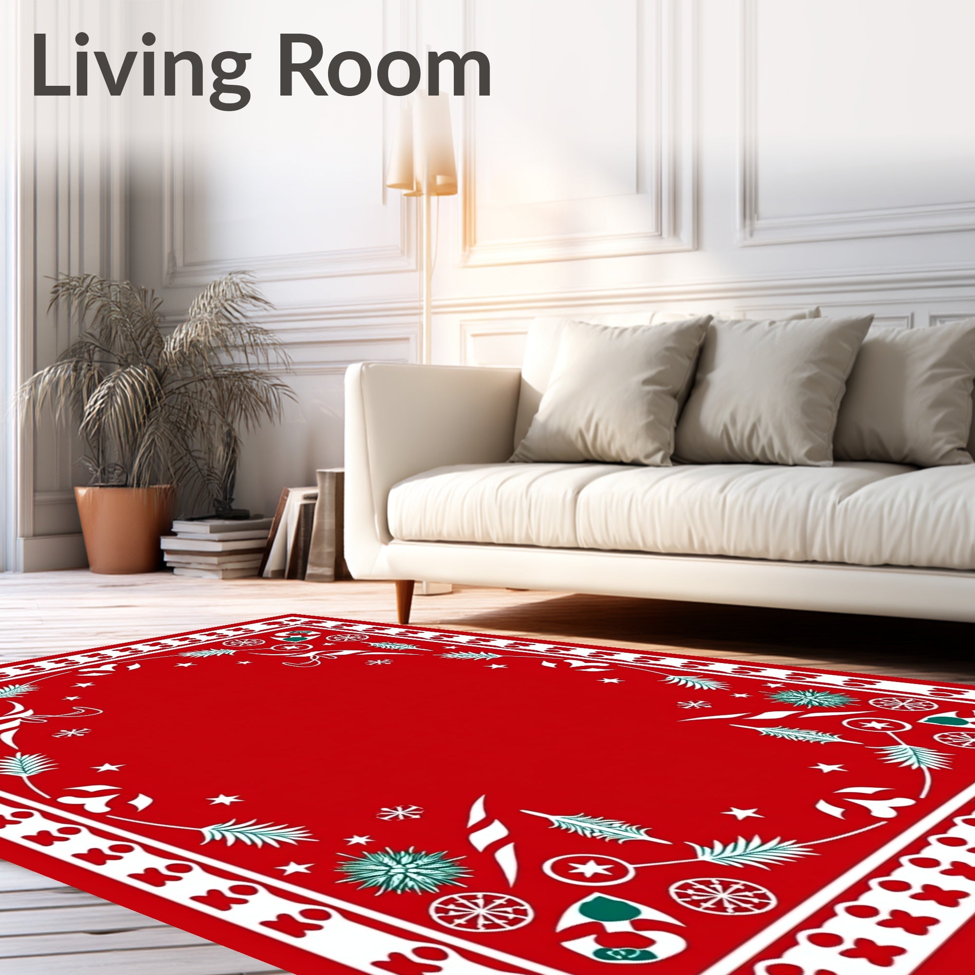 Festive Red White Evergreen Scatter Rug