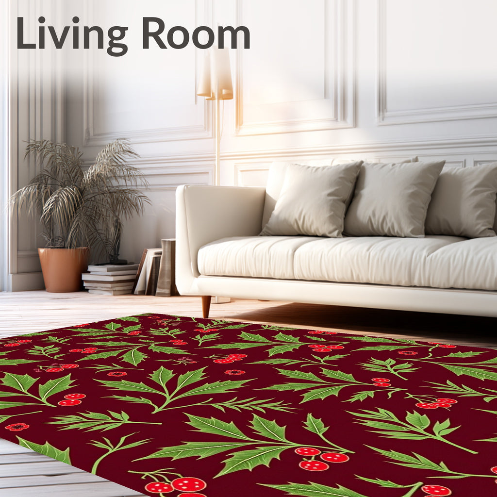 Rich Crimson Holly Berry Foliage Rug