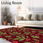 Rich Crimson Holly Berry Foliage Rug