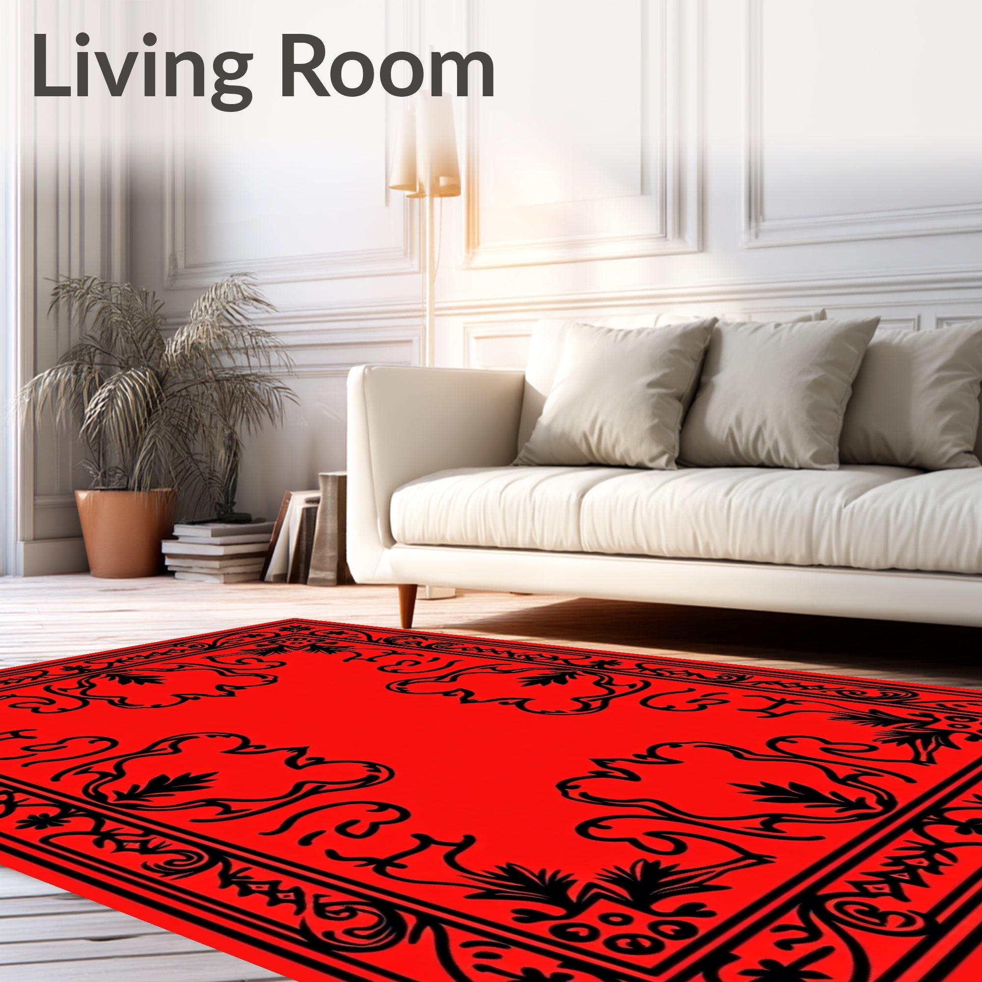 Bold Red Black Interlocking Scroll Rug