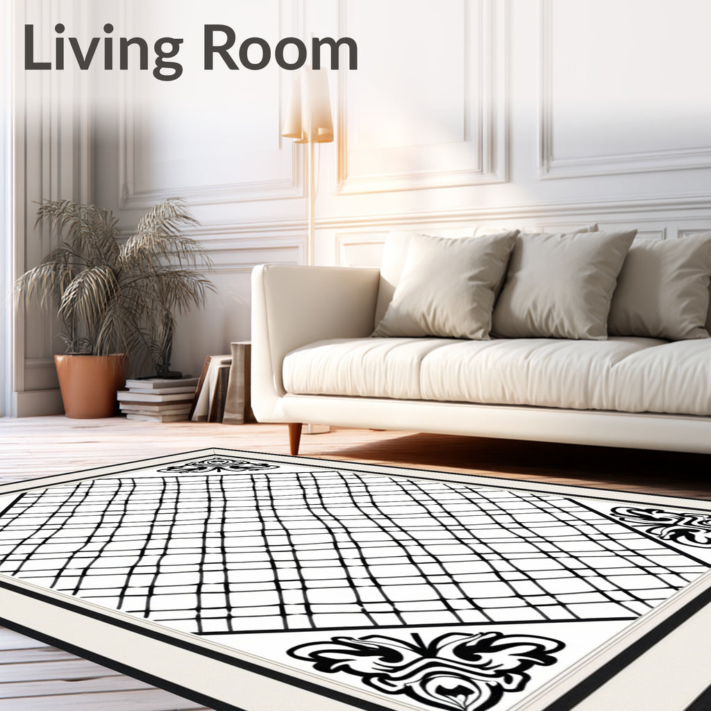 Black White Abstract Diamond Accents Rug