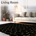 Modern Gold Hexagon Grid Rug