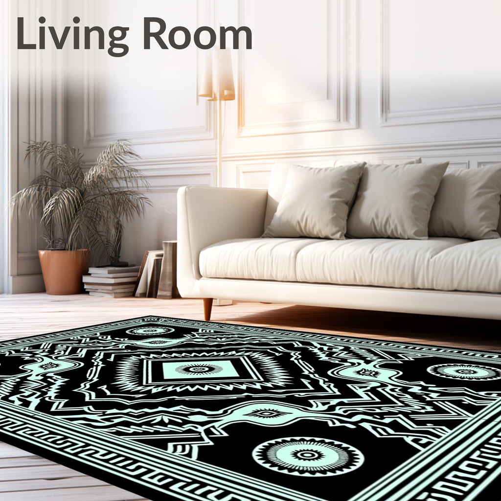 Neo Mint Black Geometric Diamond Rug