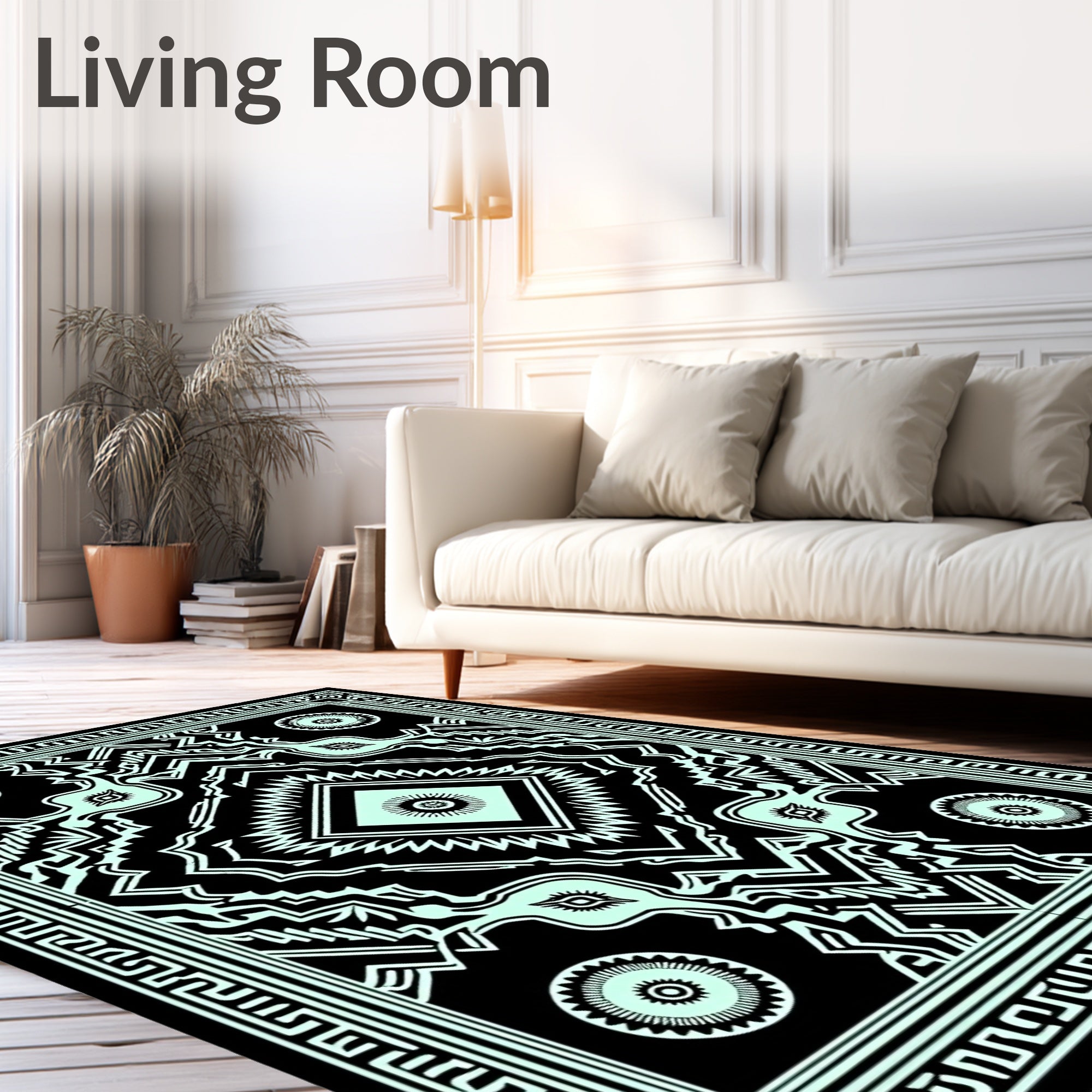Neo Mint Black Geometric Diamond Rug