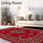 Crimson Teal Elaborate Floral Medallion Rug
