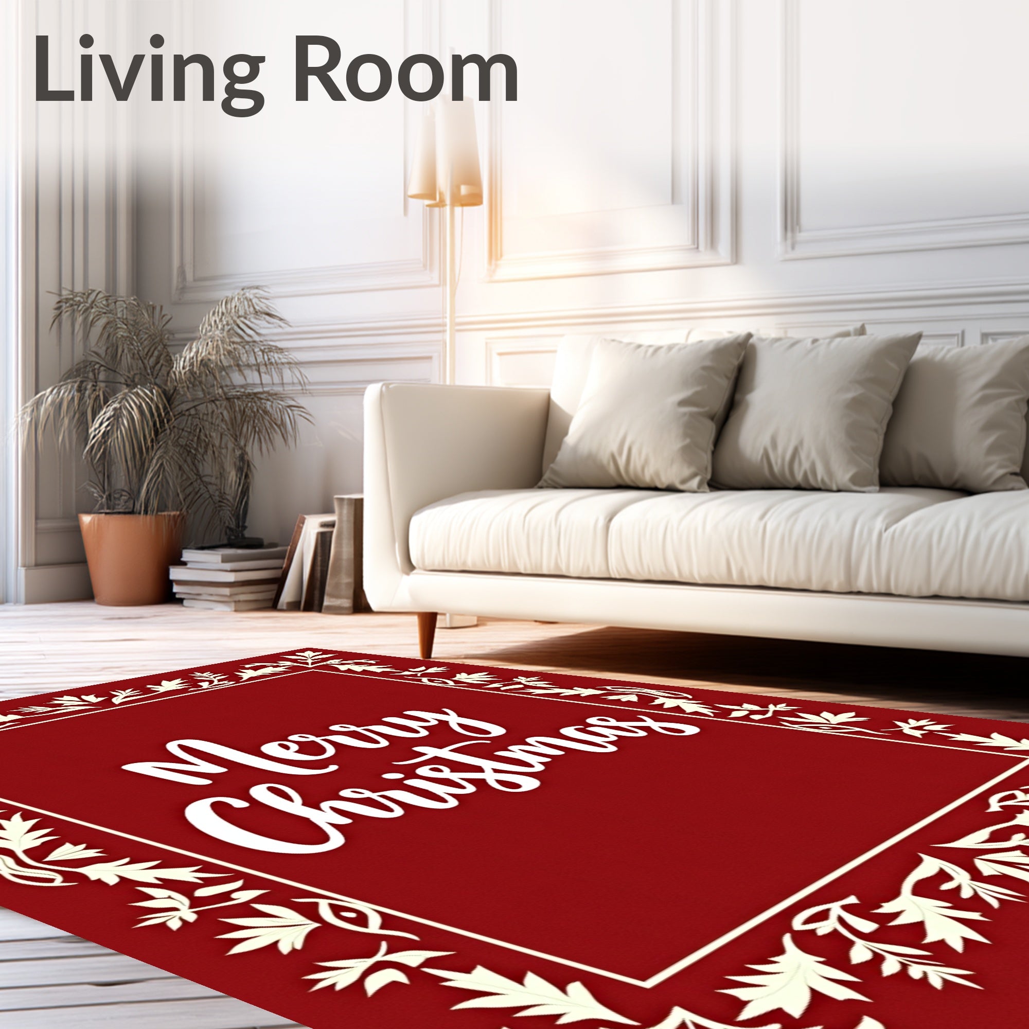 Crimson Floral Border Christmas Rug