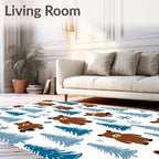 Brown Bears Among Blue Pine Trees Rug