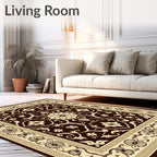 Dark Brown Beige Floral Medallion Rug