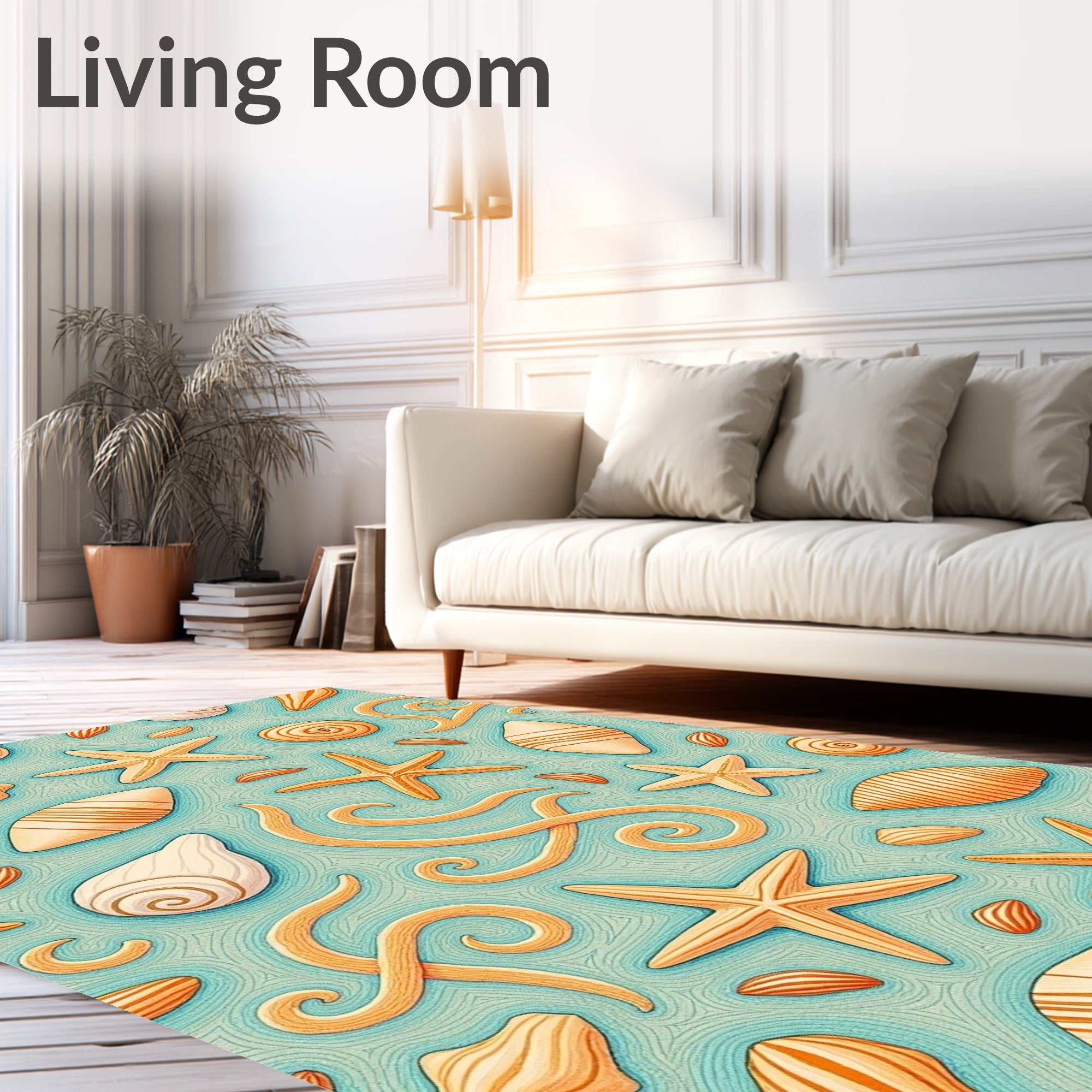 Coastal Starfish Seashell Swirl Collection Rug
