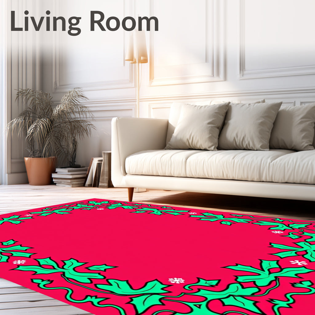 Crimson Holly Snowflakes Border Rug