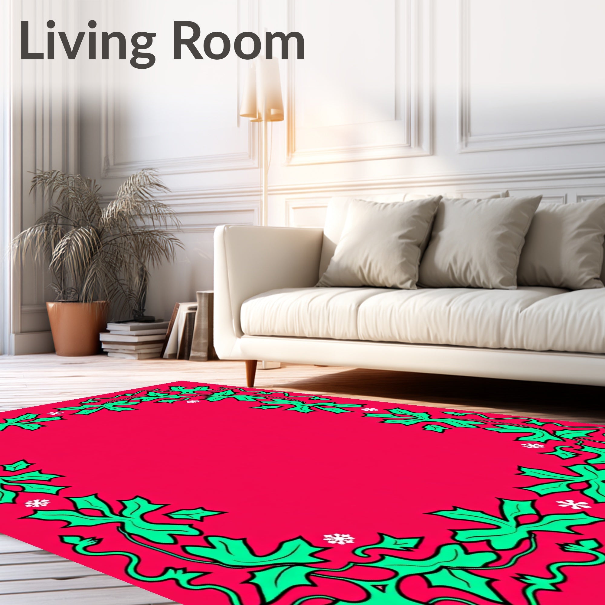 Crimson Holly Snowflakes Border Rug
