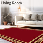 Crimson Gold Geometric Border Rug