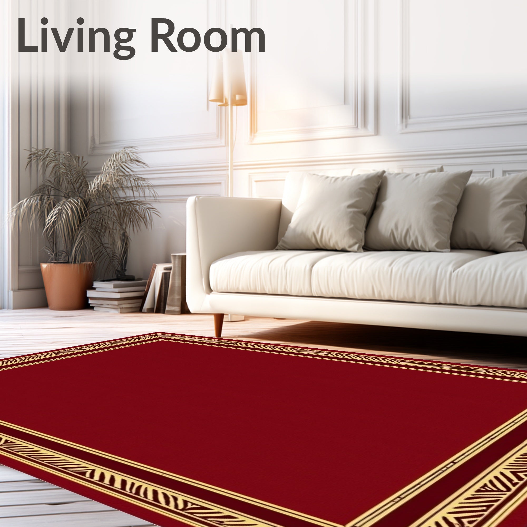 Crimson Gold Geometric Border Rug