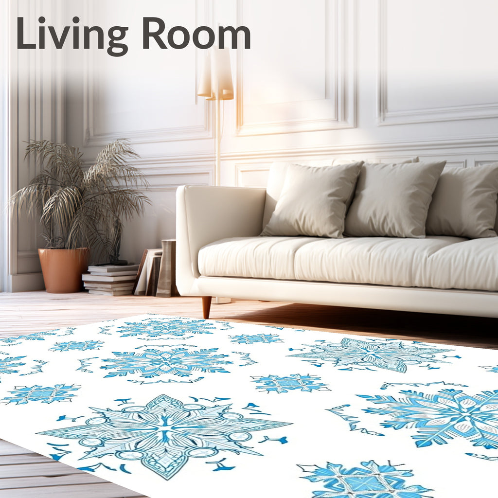 Ice Blue Snowflake Medallion Square Rug