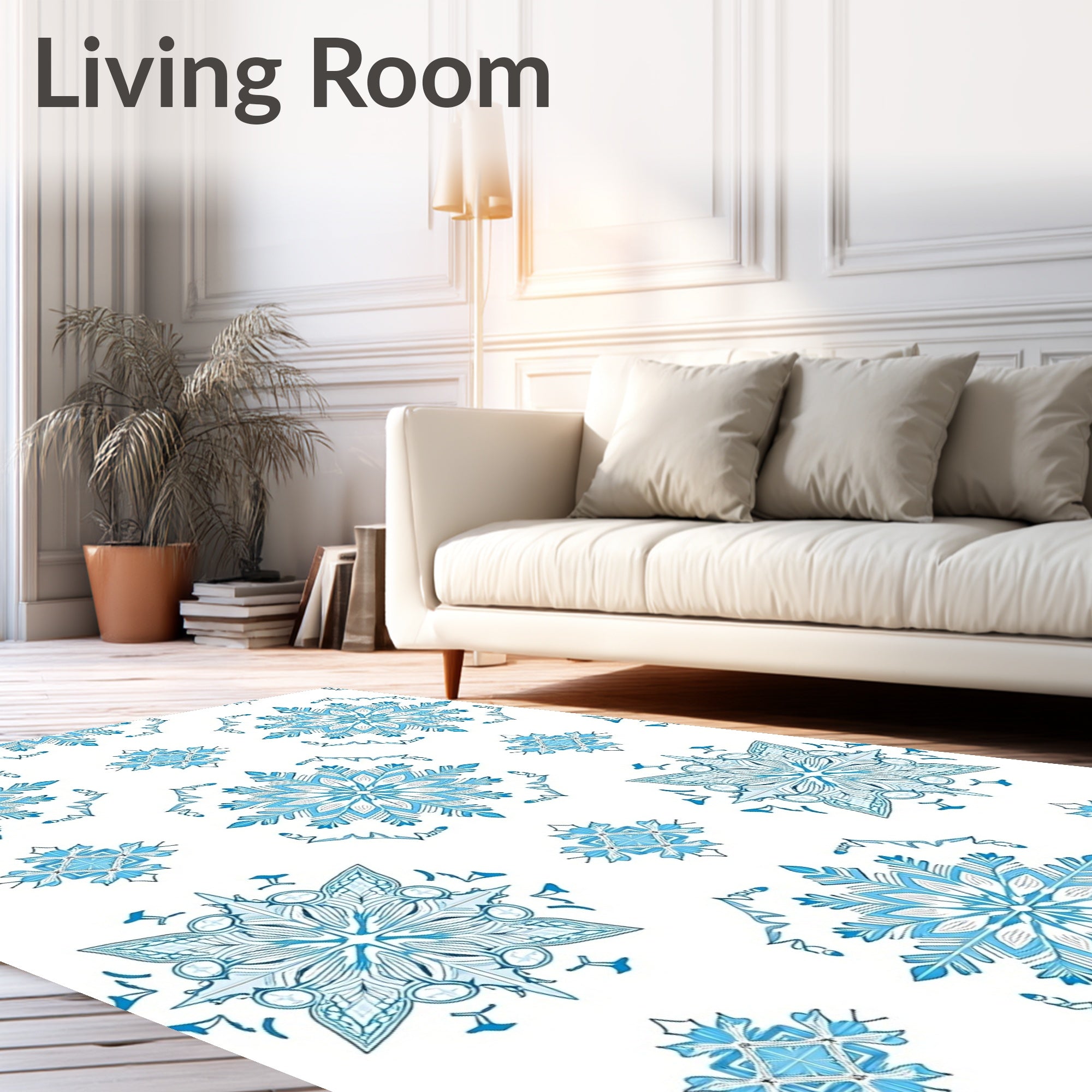 Ice Blue Snowflake Medallion Square Rug