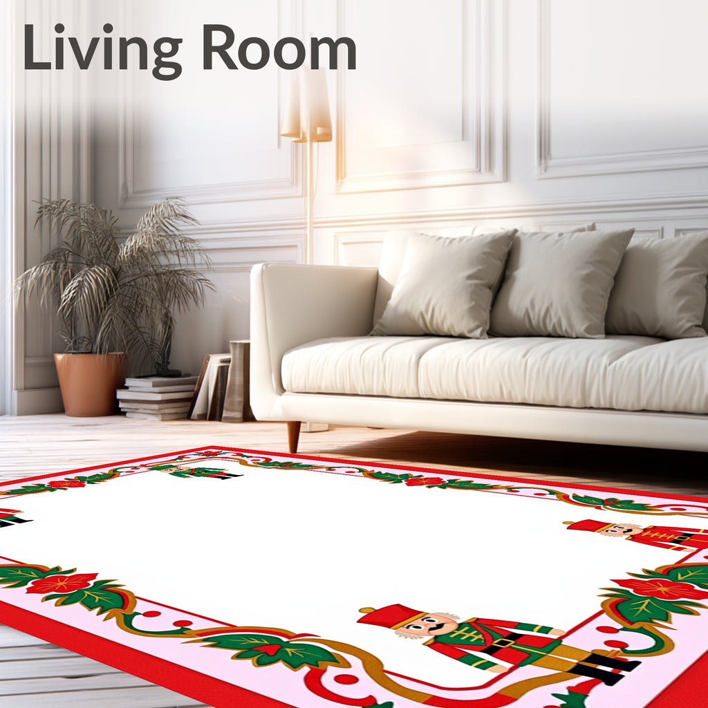 Festive Red Green Nutcracker Border Rug