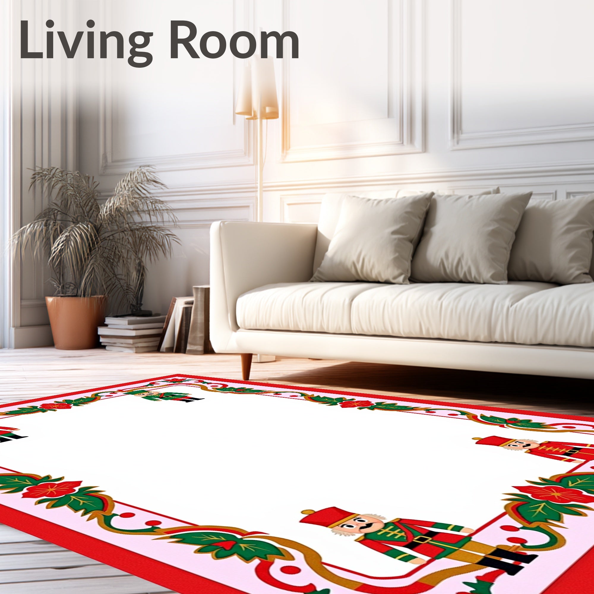 Festive Red Green Nutcracker Border Rug