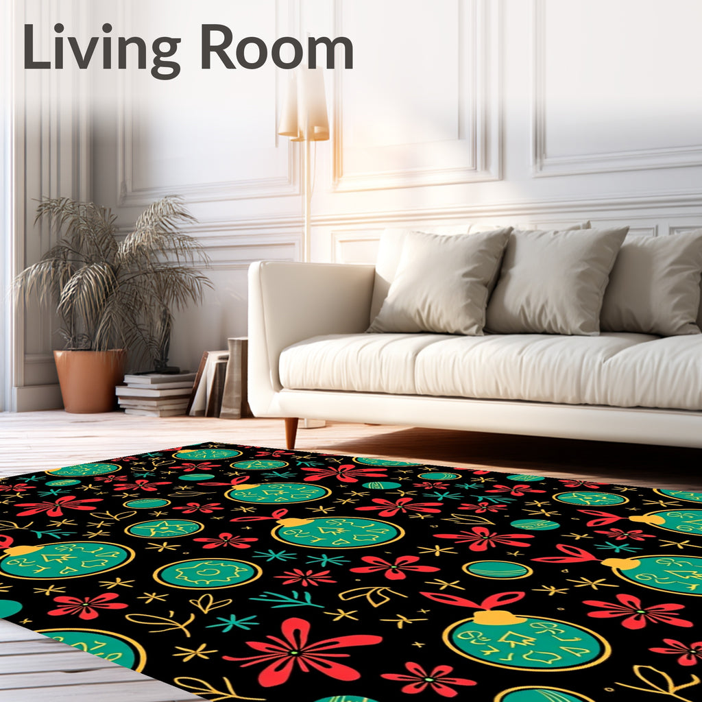 Teal Yellow Red Christmas Ornaments Rug