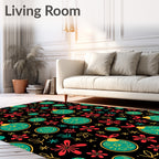 Teal Yellow Red Christmas Ornaments Rug