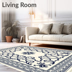 Cream Navy Swirl Floral Medallion Rug