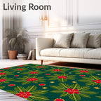 Bold Red Berry Floral Green Rug