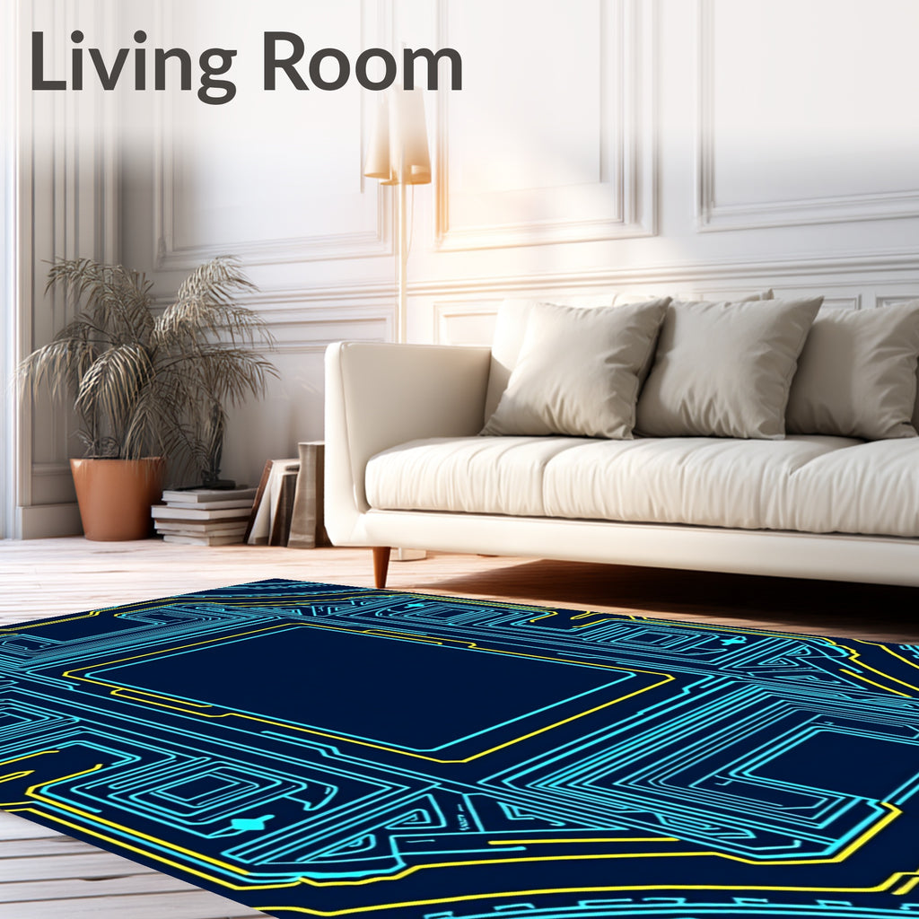 Cybernetic Blue Yellow Circuit Rug