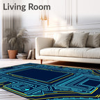 Cybernetic Blue Yellow Circuit Rug
