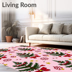 Green Christmas Trees Red Bow Snowflakes Rug