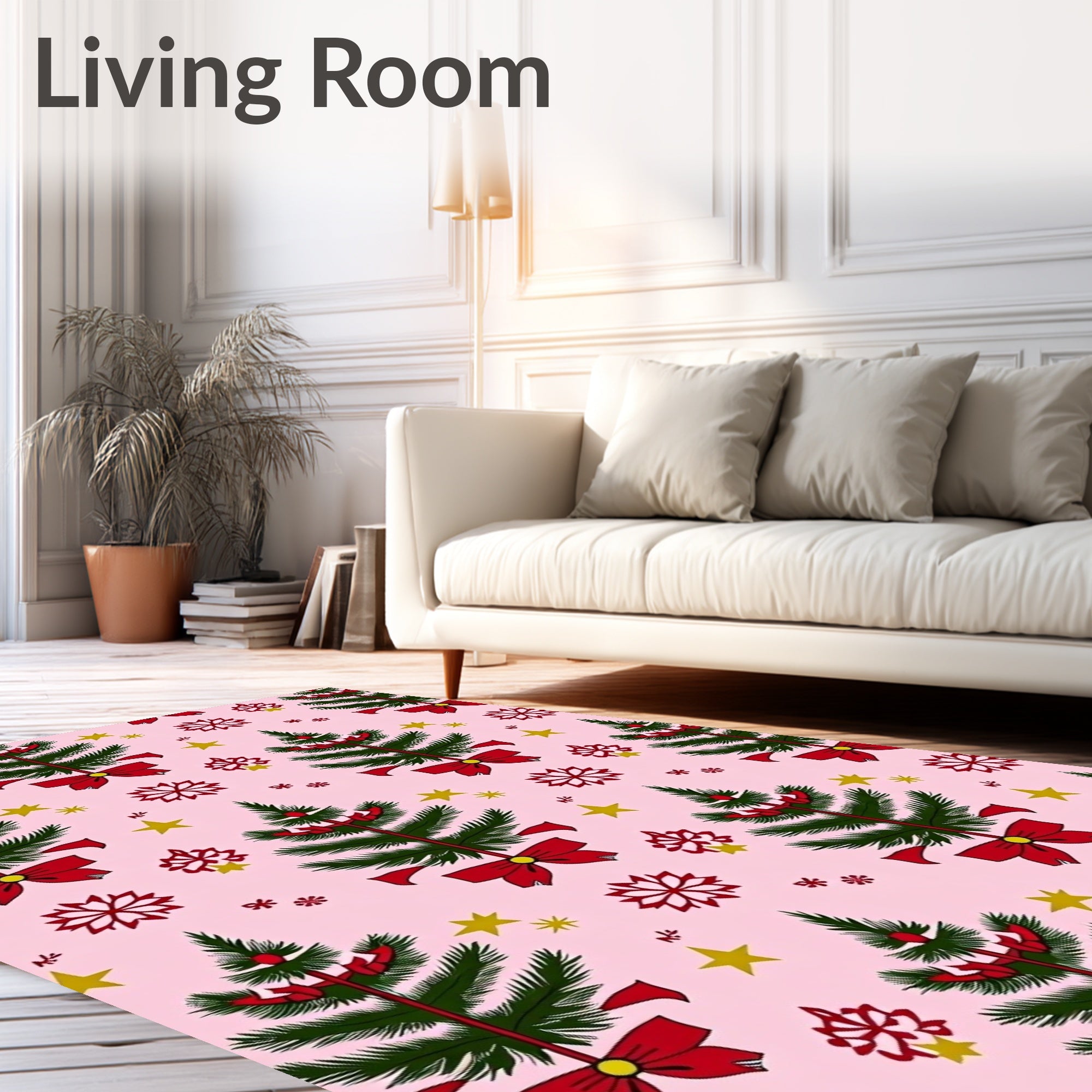 Green Christmas Trees Red Bow Snowflakes Rug