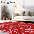Crimson Light Pink Floral Swirls Rug