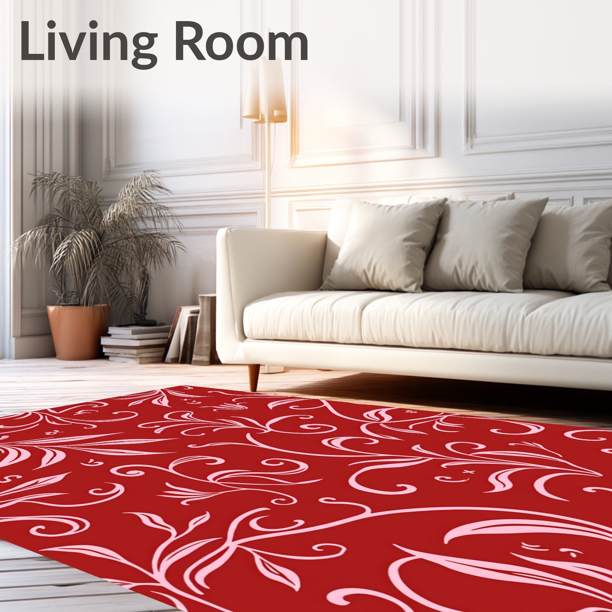Crimson Light Pink Floral Swirls Rug