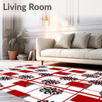 Red White Black Floral Grid Elements Rug
