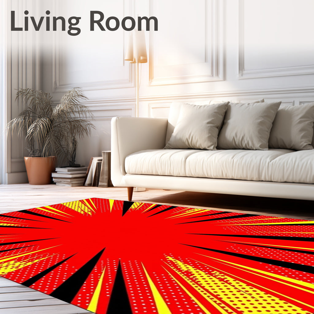 Dynamic Red Yellow Burst Rays Rug