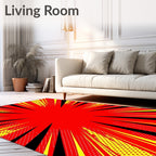 Dynamic Red Yellow Burst Rays Rug