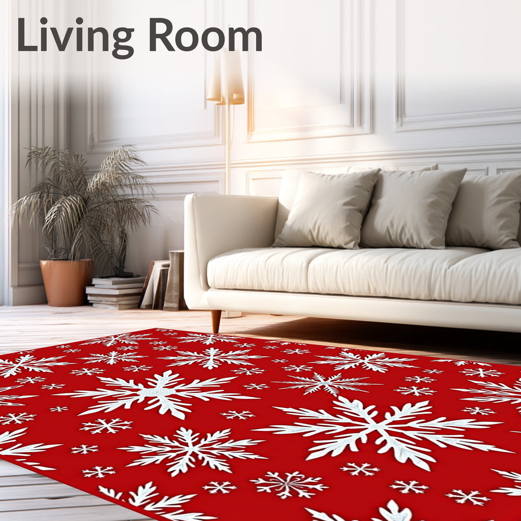 Festive Red White Snowflake Collage Rug