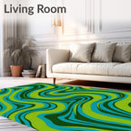 Groovy Green Teal Swirl Organic Rug